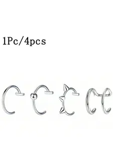 1-4Pcs Fashion Men's Fake Lip Ring Stainless Steel Personalized Non-Piercing Lip Stud Punk Style Lip Ring For Women Daily Wear Jewelry Gift