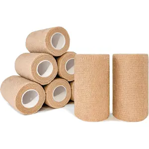 [8 Pack 4" x 5 Yards] Beige-Self Adhesive Cohesive Bandage Wrap, Self Adherant Non-Woven Wrap Rolls, Atheletic Tape for Wrist, Ankle, Hand, Leg, Premium-Grade Medical Stretch Wrap