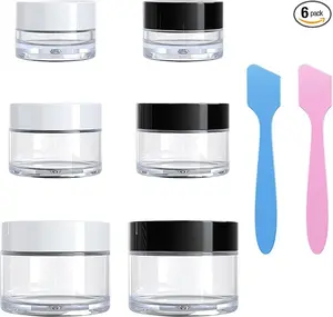Travel Size Containers for Toiletries, 3 Size 0.17/0.5/1 OZ Small Cosmetic Jars for Makeup Face Creams Moisturizer Lotion, with 2 Pieces Mini Spatulas for Gift (6 Pieces)