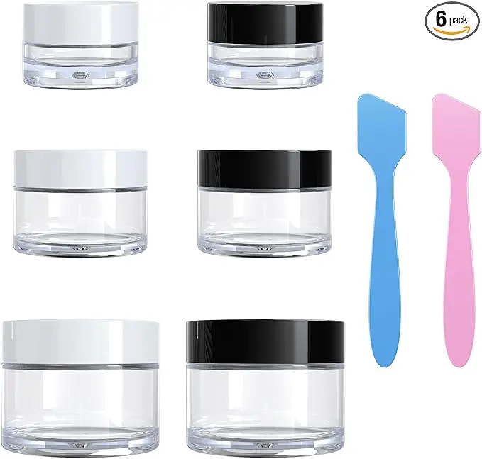 Travel Size Containers for Toiletries, 3 Size 0.17/0.5/1 OZ Small Cosmetic Jars for Makeup Face Creams Moisturizer Lotion, with 2 Pieces Mini Spatulas for Gift (6 Pieces)