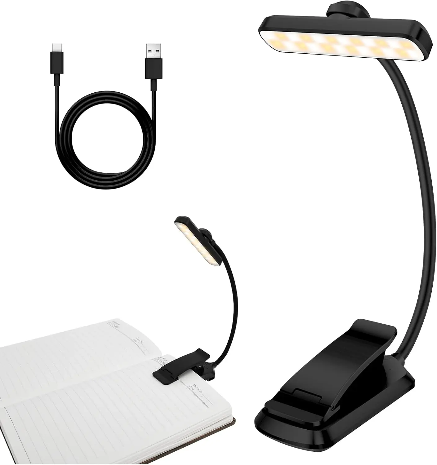 Portable LED Book Light Clip-On – Rechargeable Reading Light with 3 Color Temperatures, Stepless Brightness, Memory Function & Long Battery Life, Lightweight Bed Reading Lamp for Travel & Study