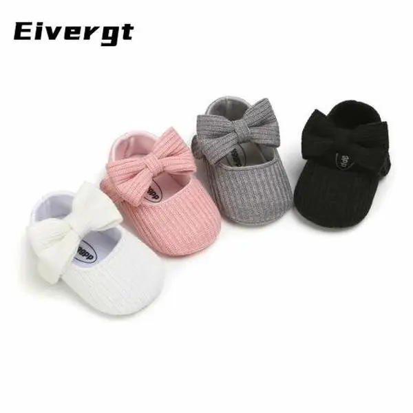 Toddler Baby Girls Princess Shoes Cute Bowknot Solid Color Knitted Soft Sole Non-Slip Sneaker