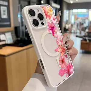 Tropical Pink Lily & Hibiscus Print Magnetic Phone Case With Magnetic Ring Design Exuding A Minimalist and premium functional vibe anti-yellowing slim and fitanti-yellowing for iPhone 16 15 14 13 12 Pro Max Samsung Galaxy S25 24 23 22
