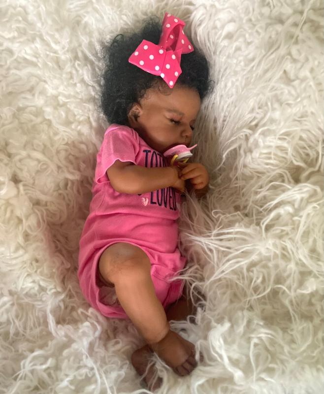 Reborn Baby Dolls Black Girl-20 Inch Realistic Newborn Baby Doll Weighted Soft Cloth Body Vinyl Limbs Doll African American Baby Dolls Reborn Toddler Dolls Birthday Toy for Kids Age 3+