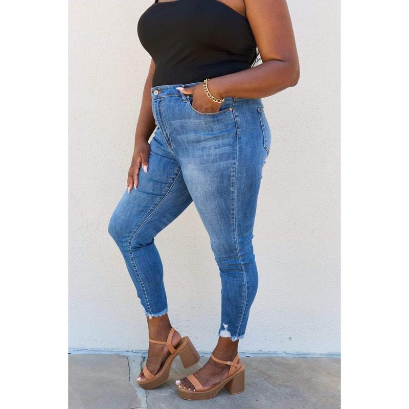 Kancan Lindsay Full Size Raw Hem High Rise Skinny Jeans