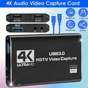 Video Capture Card, Audio Video Capture Card, USB 3.0 Capture Card 4K HDMI Loop-Out, 1080P 60FPS/2K 30FPS Video Game Capture for Streaming Works for PS5/Switch/Camera/PC/OBS(Black)