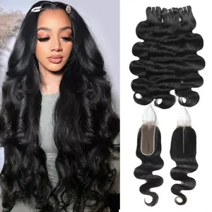 Upgrade Natural Color Body Wave 3 Bundles With 4x4 Closure/2×6 Closure Human Hair Weave Bundles With Closure Hair Extension