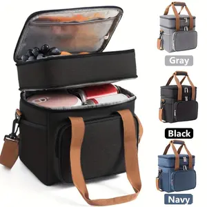 Expandable Double-Layer Insulated Lunch Bag - Leakproof, Durable Cooler Tote for Work, Office, Picnic & Beach - Lightweight with Adjustable Shoulder Strap