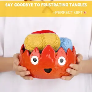 Ceramic Flame Shape Yarn Bowl Reusable Knitting Storage Container, Ideal Gift for Crochet Enthusiasts, Perfect for Crafters