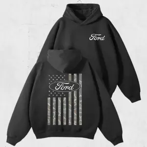 Ford Camo Flag Hoodie, Sweatshirt, T-shirt – Vintage Patriotic USA Flag Graphic Sweatshirt, Patriotic Camouflage Pullover for Classic Ford Truck Fans, Unisex American Auto Streetwear