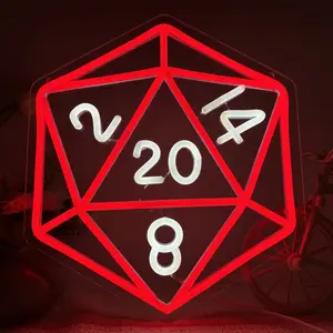 D&D Dice Neon Signs for Wall Decor,Dimmable Dungeons and Dragons Dice Game Sign,USB Powered Neon Light for Role Playing Bar Man Cave Game Room Birthday Party Gifts