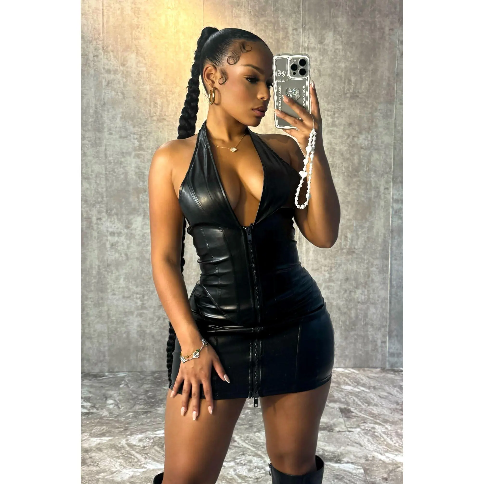 To Be Mine Faux Leather Halter Dress