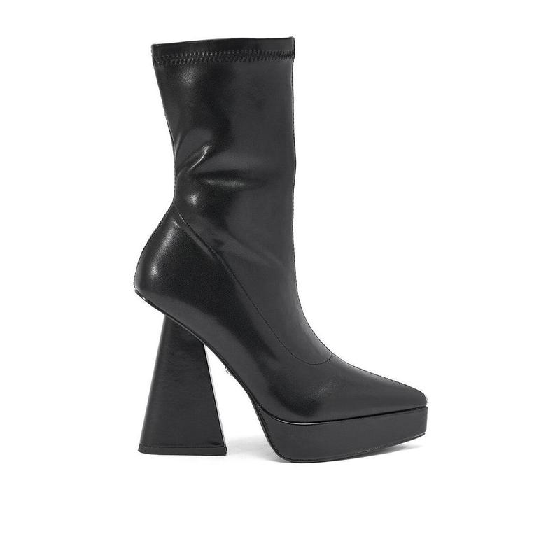 AZALEA WANG SAXTON BLACK PU CHUNKY POINTED TOE BOOTIE