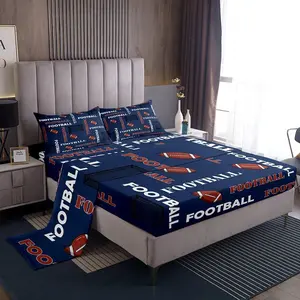 Feelyou Boys Football Microfiber Bedding Set, Soft Breathable Sports American Rugby Print Sheet Set, Blue Fitted Sheets for Teens, Soft Breathable Sheet