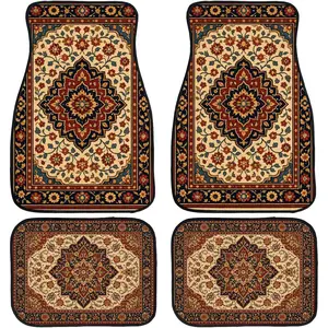 4 Piece Retro Car Floor Mats Full Sets Persian Floral Vintage Oriental Decorative Car Floor Carpets Front Rear Carpets Mat Non-Slip Auto Car Accessories Universal Fit for Car SUV Truck Van