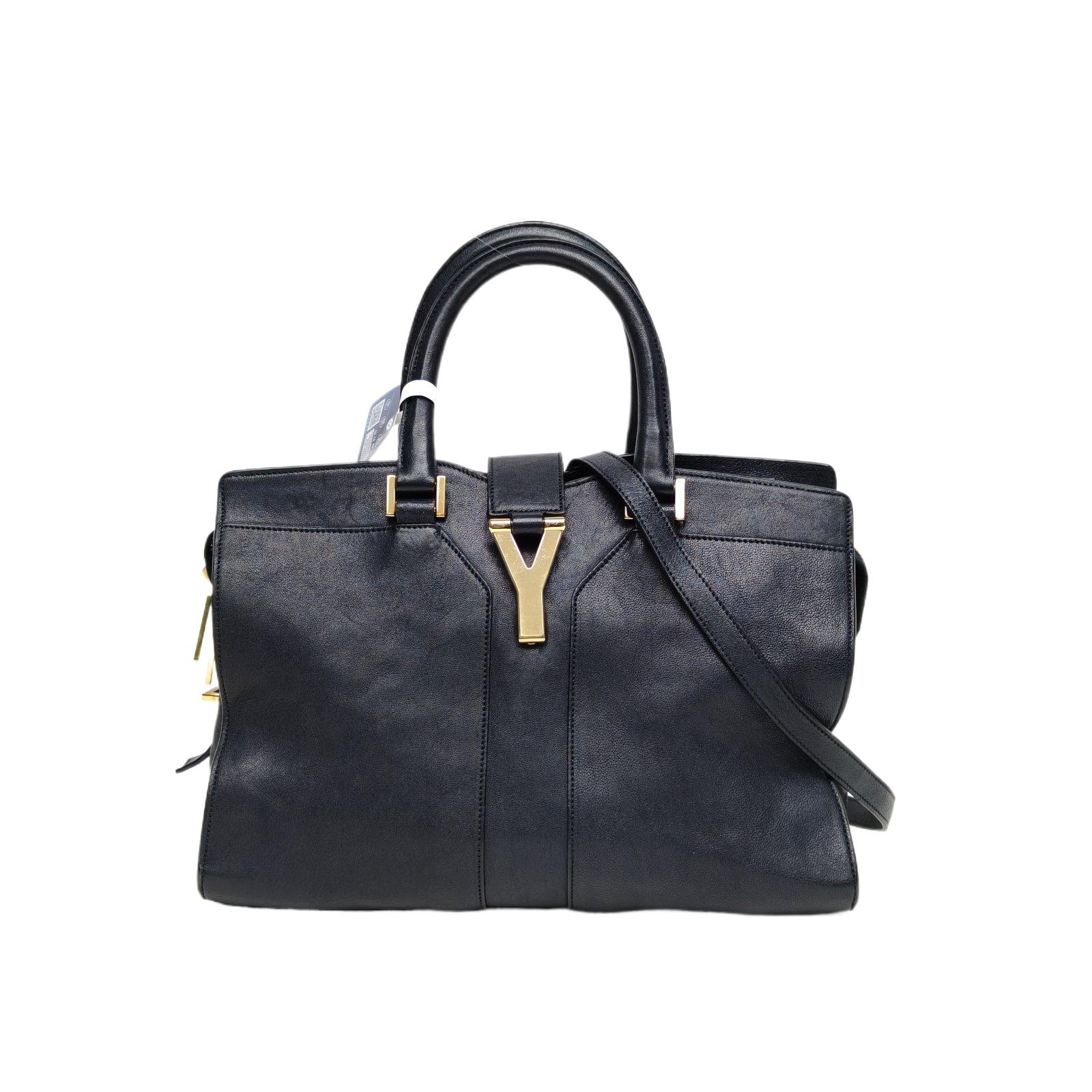Pre-owned Yves Saint Laurent leather Tote Bags 【DIZ】Y buckle CABAS small size 30 dark blue C gold buckle