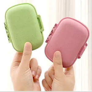 2-Pack Portable Wheatgrass Pill Organizer, 8-Compartment Medication Storage, Sealed Design, Travel Medical Kit, Lightweight Moisture-Resistant