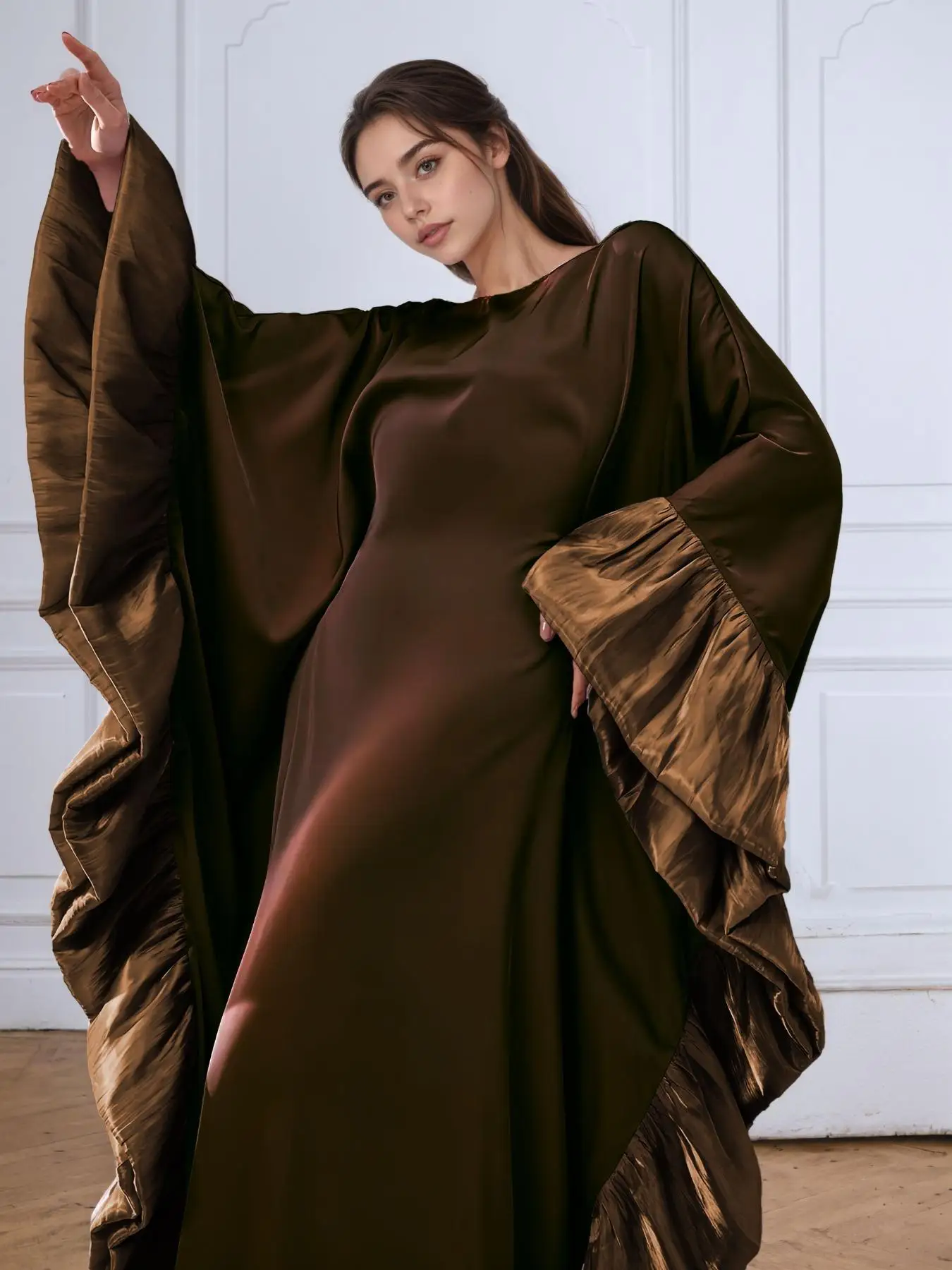 Women's Plain Long Sleeve Round Neck Dress for Muslim, Elegant Fashion Casual Dress for Daily Outdoor Wear, Women's Islamic Clothing for All Seasons,