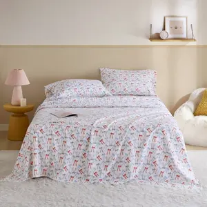 360 Stand Queen Size Flannel Sheet Set - ID20-2503 Intelligent Design, 100% Cotton Flannel Print, Happy Bows, All Seasons, Wrinkle-Free