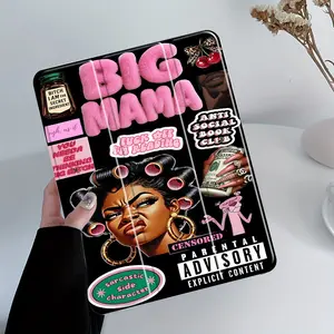 "BIG MAMA" Retro Collage iPad Protective Case, Safety Casing, Black & Pink Aesthetic Protective Cover with Trifold Stand & Auto Wake/Sleep, Transparent Acrylic Hard Back, Shockproof Full Body Protection, Fits 7.9/8.3/10.2/10.5/10.9/11/12.9 Inch Tablets