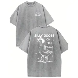 Goose Bumps Boutique Fashion T-Shirts - SILLY GOOSE ON THE LOOSE T-ShirtFor Men And Women - Soft Washed Batik Retro Thickened Cotton, Casual Refined, , Fashionable, 230g