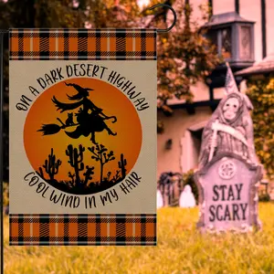 Halloween Witch Flying Outdoor Decoration, Vertical Double-Sided Garden Flag, Welcome Friends Home Sign, Autumn Yard Decor, 12x18 Inch