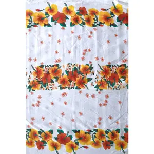 Hibiscus Triple Border Polyester Fabric | Islands Fabric