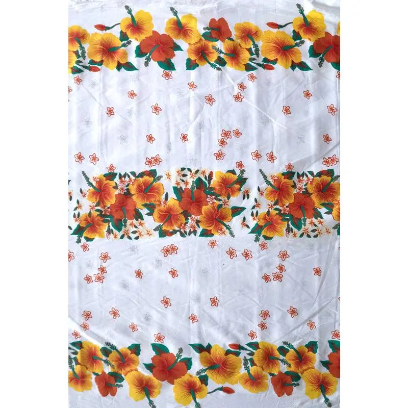 Authentic Traditional Hibiscus Triple Border Polyester Fabric - Tropical South Pacific Island Motifs, 36" x 60" Durable Wrinkle-Resistant Breathable Textile for Sarongs, Tablecloths