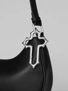 INS Style Hollow Out Cross Metal Keychain, Zinc Alloy Spring Clip Bag Charm, Fashion Outdoor Accessories for Keys & Bags, Gothic Cross Keychain