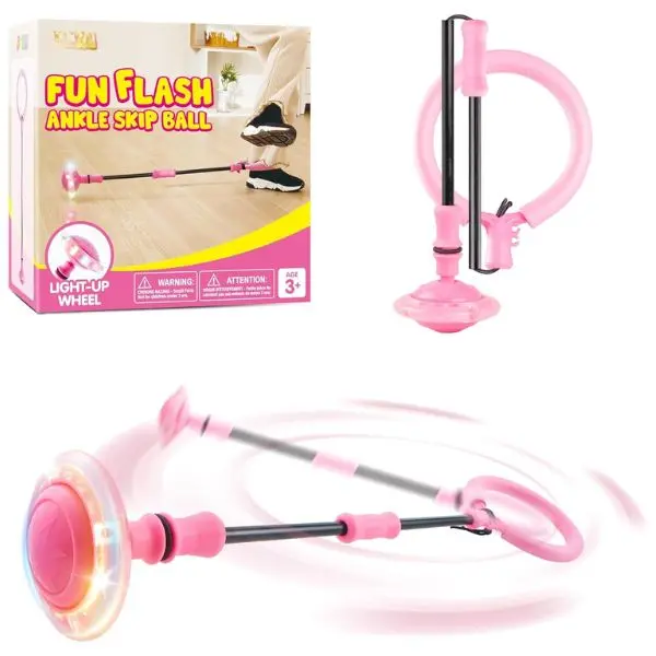 Summer Spring Gift Pink Ankle Skip Ball with Flashing Lights, Toy for Kids Indoor & Outdoor, Flashing Swing Ball Foldable Sports Toy, Birthday Gifts for Kids 3 4 5 +