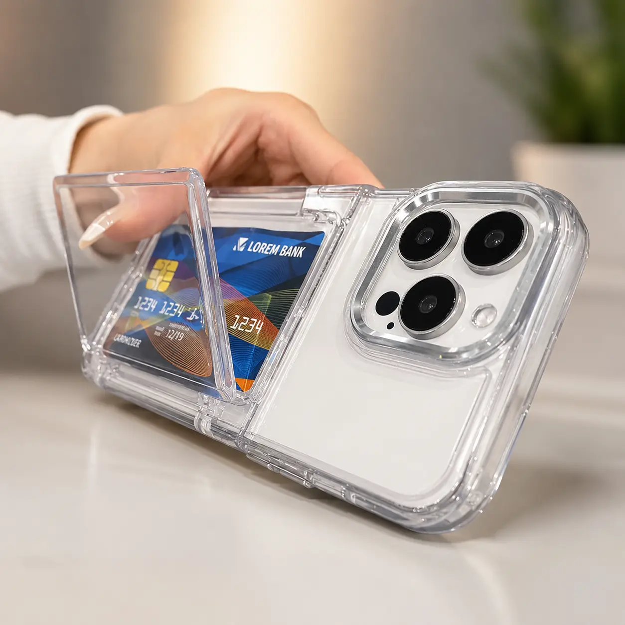Transparent Card Slot Bag Holder Phone Case For iPhone 15 14 13 11 12 16 17 Pro Max Shockproof Protection Hard Acrylic Cover