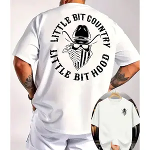 Country Meets Hood T-Shirt "Little Bit Country, Little Bit Hood" Graphic Tee - 100% Cotton Unisex Fitted Short Sleeve Crew Neck Summer Top for Shopping - Menswear - Embroidered, Classic