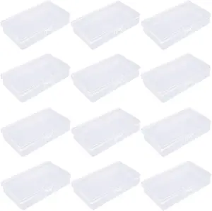 12pcs Small Plastic Rectangular Containers Clear Mini Boxes with Lids for Beads and Small Items 5x3x1 inch Transparent PP Material Secure Hinged Design