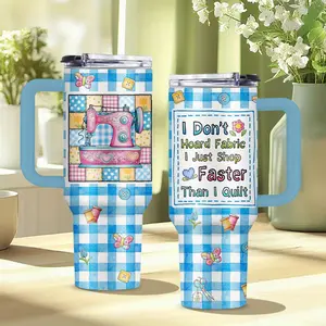 Extra Large 40oz Sewing Cup with Lid & Straw Insulated Thermal Tumbler BPA-Free Portable Mug for Quilters Sewing Lovers Gift for Birthday Christmas Halloween Easter Cute Sewing-Themed Cup for Coffee
