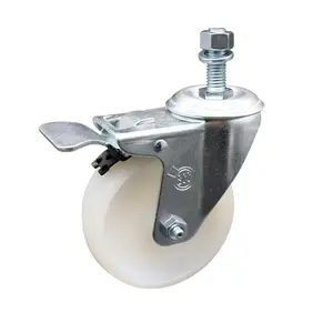 212 MAIN SCC-TSTTL20S414-NYS-121315 Nylon Swivel Threaded Stem Caster with 4x1.25 in. White Swivel Wheels, 0.5 in. Stem, Total Locking Brake