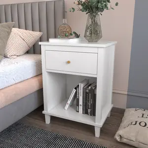 26.77''H Wooden Nightstand Bedside Table, Side Table with One Drawer One Storage Shelf, White 26.77''H Wooden Nightstand Bedside Table, Side Table with One Drawer One Storage Shelf, White