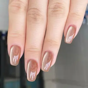 24 pieces cat eye press on nails nude solid color long press on nails European oval shape fake nails