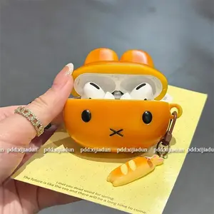 Miffy Rabbit New Creative Headphone Case Kawaii 3D Cartoon Rabbit Baker Airpos Wireless Bluetooth Headphone Protective Case Audio With Pendant Headset