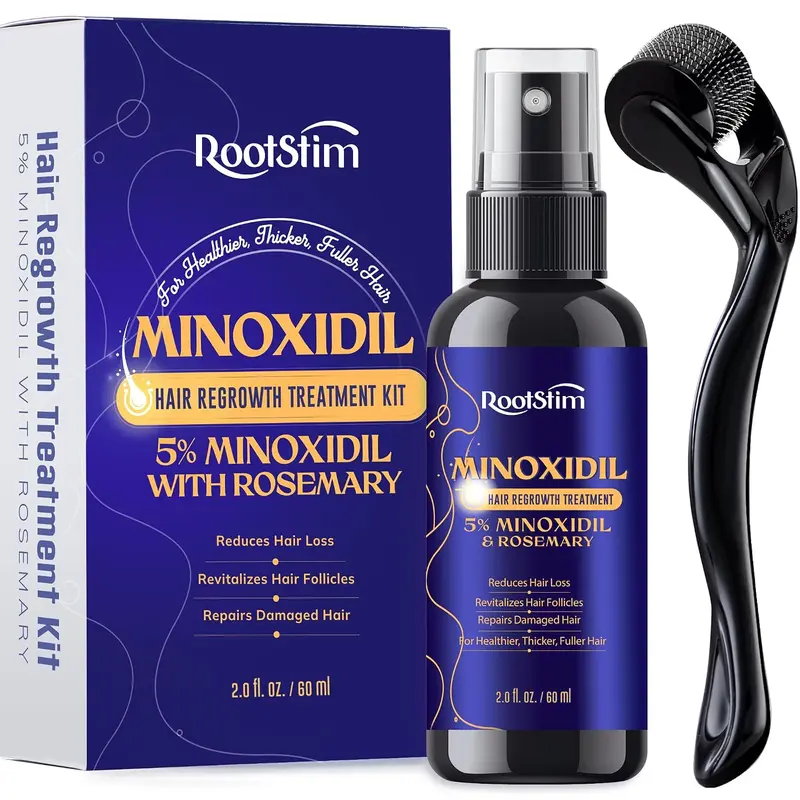Rootstim 5% Minoxidil Hair Growth Serum with Hair Roller for Men & Women Ideal Gift for Mom Dad Him Boyfriend Husband Brother Birthday Daily Haircare