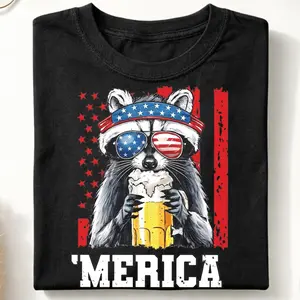 Comfort Colors Patriotic Raccoon Shirt, Funny Merica USA Flag Graphic Tee, Drinking Team Meme, 4th of July Shirt, Gift for Men, Women