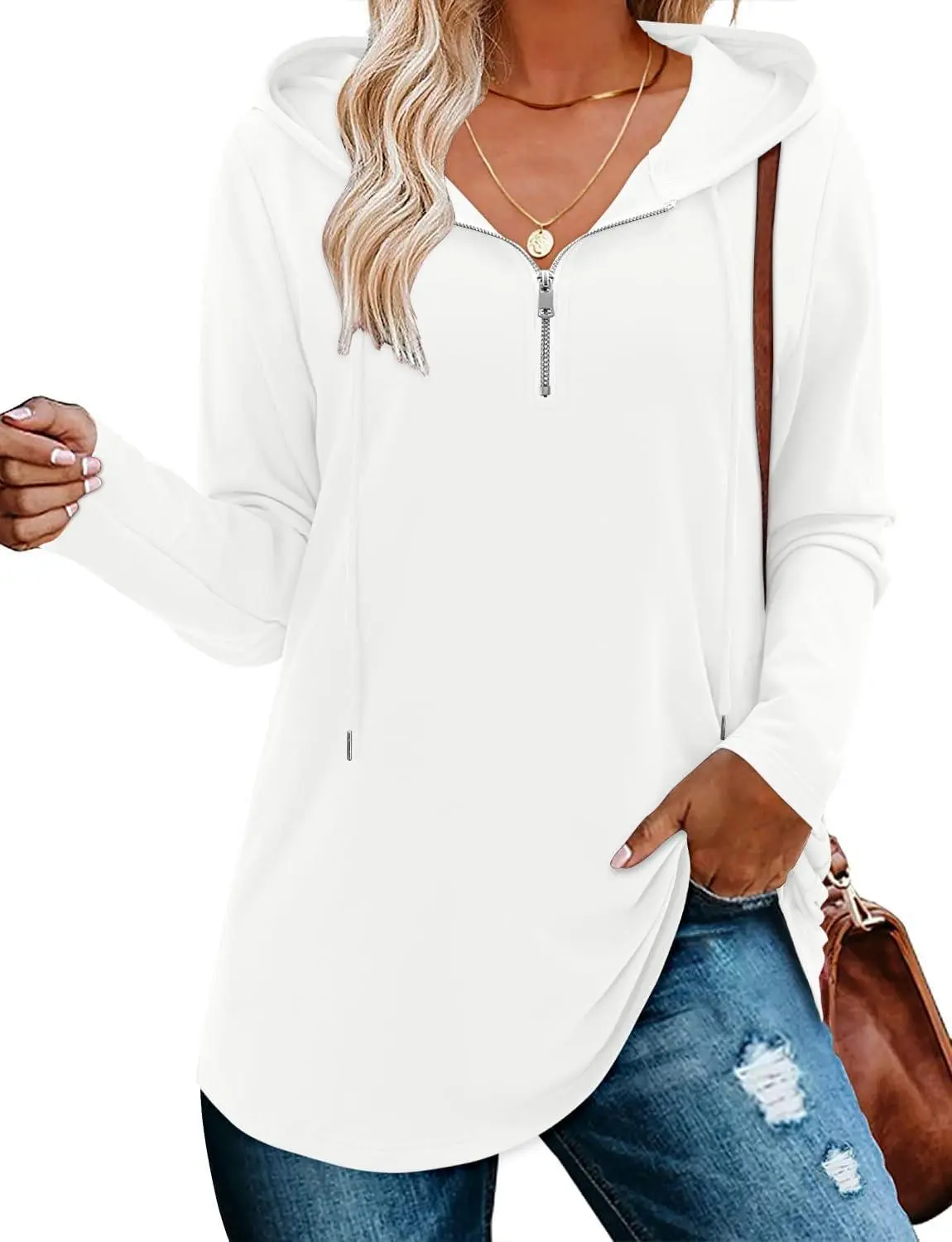 ONLYSHE Women's Tunic Sweatshirt, Casual Quarter-Zip Pullover Hoodie with Pockets, Relaxed Fit Cotton Blend for All Day Wear, Basic, Floral