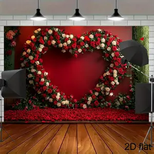 1pc Heart Arch Backdrop Red White Roses Elegant Floral Design for Wedding Anniversary Romantic Party Decor