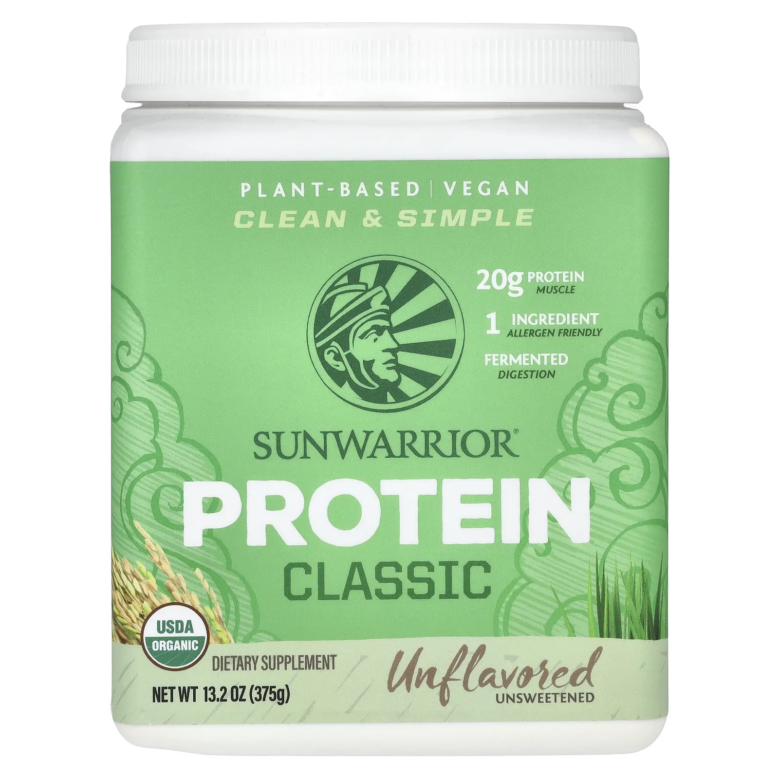 Sunwarrior Classic Protein, Unflavored, 13.2 oz (375 g)