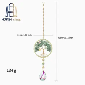 Tree of Life Crystal Suncatcher with Natural Gemstones, AB Coated Teardrop Prism Rainbow Maker, Bohemian Hanging Window Decor for Home, Garden & Spiritual Spaces