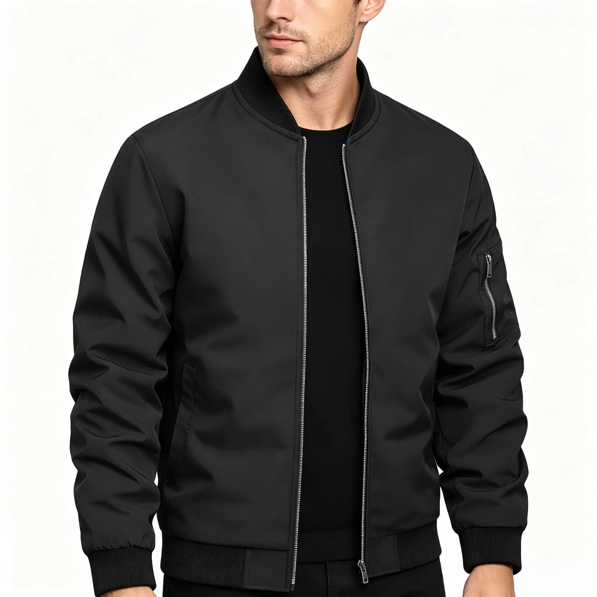 Men’s Classic Baseball-Collar Aviator Jacket - Autumn/Winter Slim-Fit Short Zip-Up Solid-Color Casual Lightweight Outerwear for Everyday Commuting
