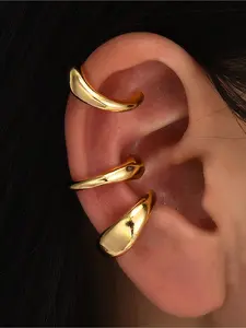 Metallic Smooth Surface Ear Cuff Set, Irregular Curved Design, Minimalist Luxury Style, Versatile for Various Outfits, Suitable for Daily Commute, Dating, Parties, and Multiple Occasions, Stackable and Chic Accessory, Exquisite Jewelry Gift