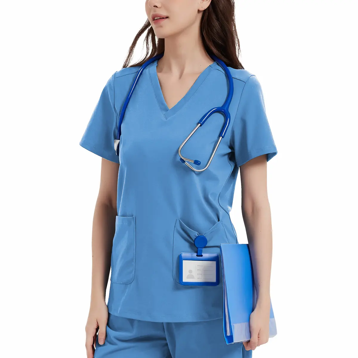 Scrub Tops for Women V-Neck Classic Fit with Two Pockets for Medical Uniforms Four-Way Stretch, Anti-Wrinkle Scrub Tops for Women V-Neck Classic Fit with Two Pockets for Medical Uniforms Four-Way Stretch, Anti-Wrinkle