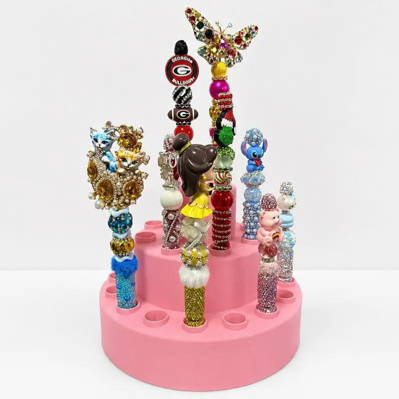18 mm Round Beadable Pen Holder Display Stand, 28-Hole No-Wobble Pen Holder Organizer for DIY Beading & Jewelry Making