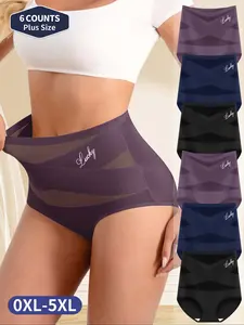 【Plus Size】 Letter Print High Waist Panty, Breathable Comfortable Briefs for Daily Wear, Women's Underwear for All Seasons