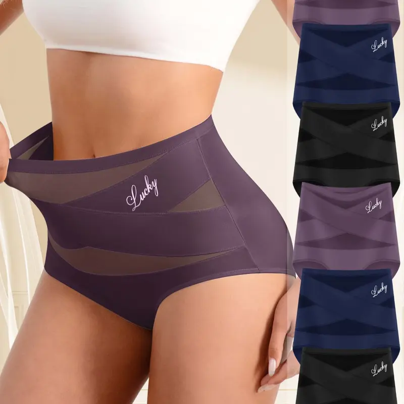 6-Pack MEIYATING Plus Size Women's High-Waisted Shapewear Panties, Breathable Mesh, Seamless, Crossed Waist, All Seasons